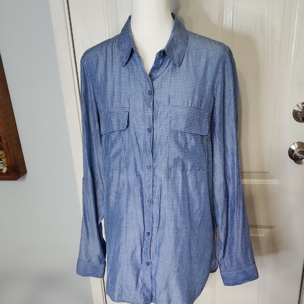 Express Light Blue Polka Dot Top
